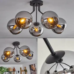 Plafonnier - Verre Koyoto Chrome, Fumé, 5 lumières