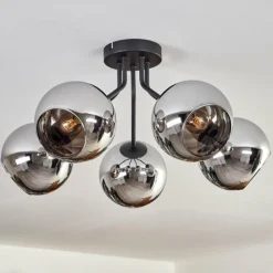 Plafonnier - Verre Koyoto Chrome, Fumé, 5 lumières
