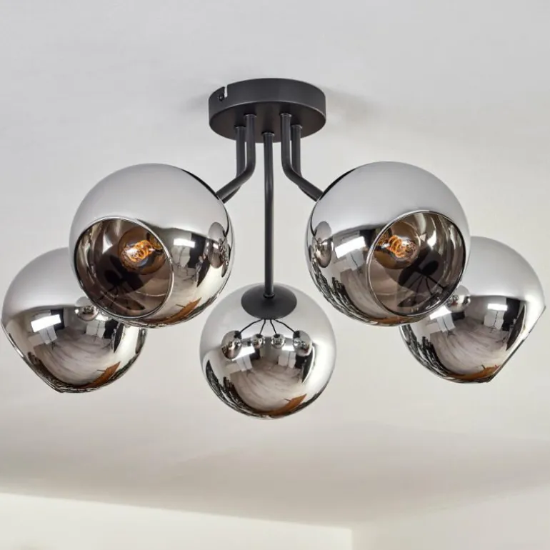 Plafonnier - Verre Koyoto Chrome, Fumé, 5 lumières