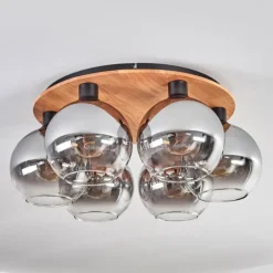 Plafonnier - Verre Koyoto Écru, Noir, 6 lumières
