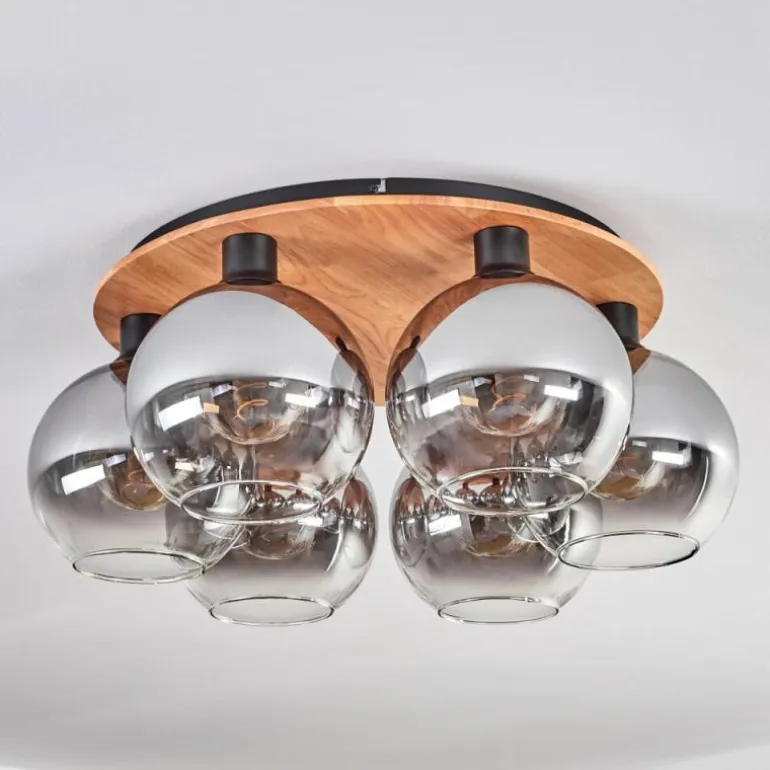 Plafonnier - Verre Koyoto Écru, Noir, 6 lumières