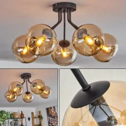 Plafonnier - Verre Koyoto Ambre, 5 lumières