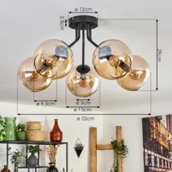 Plafonnier - Verre Koyoto Ambre, 5 lumières