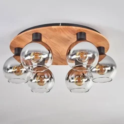 Plafonnier - Verre Koyoto Écru, Noir, 6 lumières