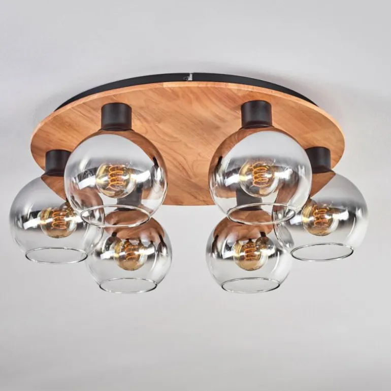 Plafonnier - Verre Koyoto Écru, Noir, 6 lumières