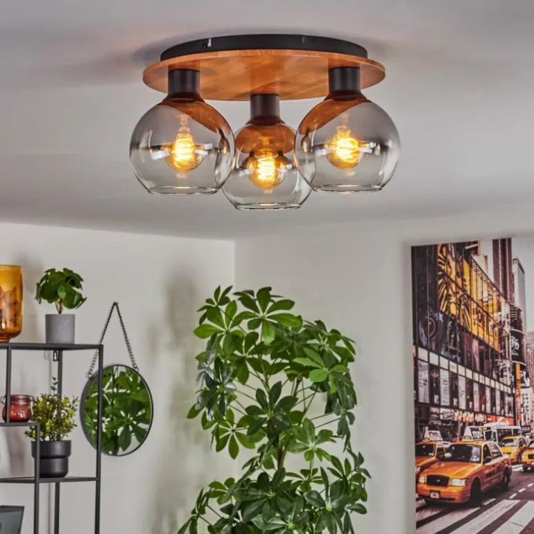 Plafonnier - Verre Koyoto Écru, Noir, 3 lumières
