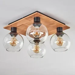Plafonnier - Verre Koyoto Écru, Noir, 4 lumières