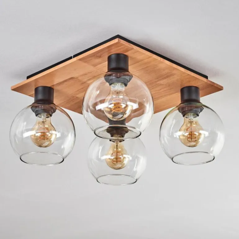 Plafonnier - Verre Koyoto Écru, Noir, 4 lumières