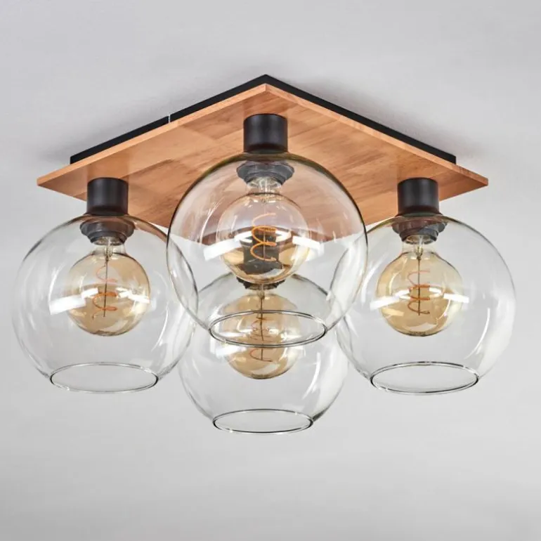Plafonnier - Verre Koyoto Écru, Noir, 4 lumières