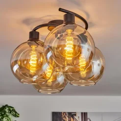 Plafonnier - Verre Koyoto Ambre, 4 lumières
