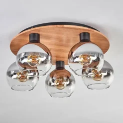 Plafonnier - Verre Koyoto Écru, Noir, 5 lumières