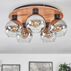Plafonnier - Verre Koyoto Écru, Noir, 5 lumières