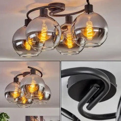 Plafonnier - Verre Koyoto Chrome, Clair, Fumé, 4 lumières