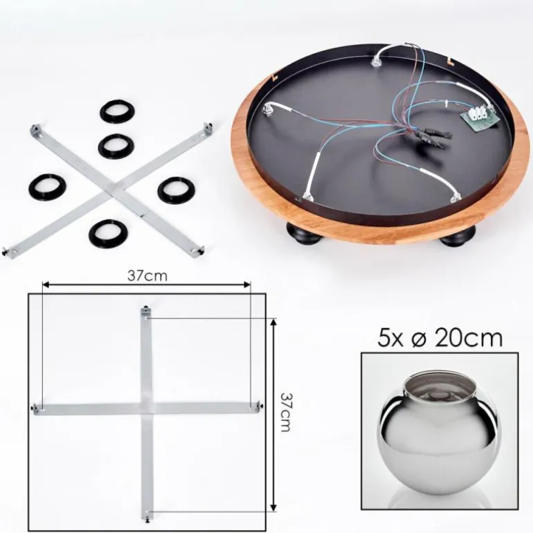 Plafonnier - Verre Koyoto Écru, Noir, 5 lumières
