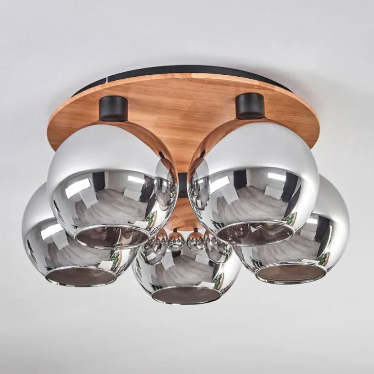 Plafonnier - Verre Koyoto Écru, Noir, 5 lumières