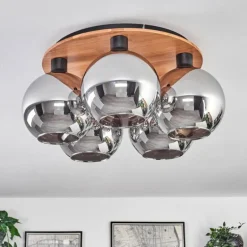 Plafonnier - Verre Koyoto Écru, Noir, 5 lumières