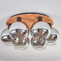 Plafonnier - Verre Koyoto Écru, Noir, 6 lumières