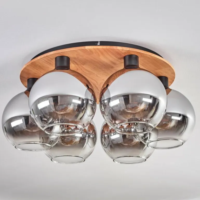 Plafonnier - Verre Koyoto Écru, Noir, 6 lumières