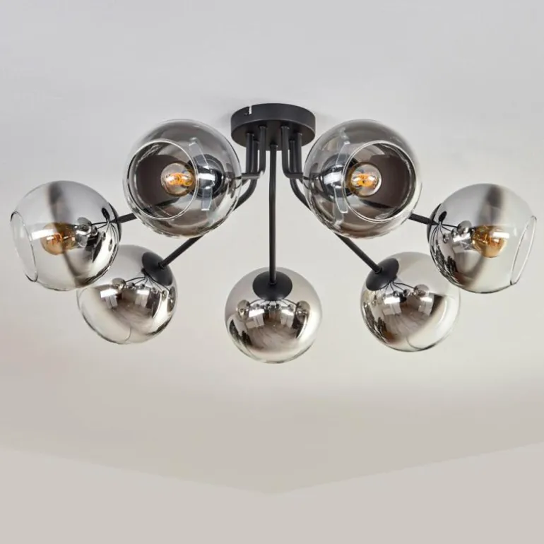 Plafonnier - Verre Koyoto Chrome, Clair, Fumé, 7 lumières