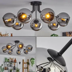 Plafonnier - Verre Koyoto Chrome, Fumé, 7 lumières