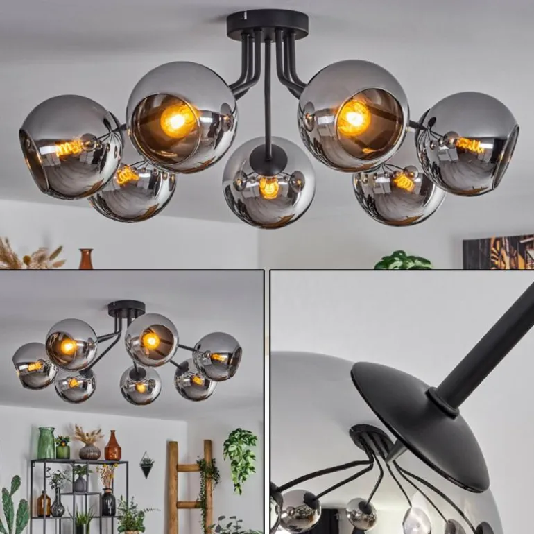 Plafonnier - Verre Koyoto Chrome, Fumé, 7 lumières