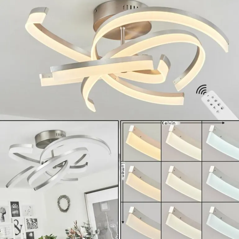 Plafonnier Vignats LED Nickel mat, 4 lumières, Télécommandes