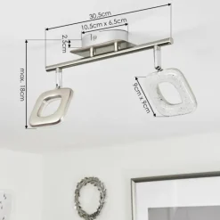 Plafonnier Villenauxe LED Chrome, Nickel mat, 2 lumières