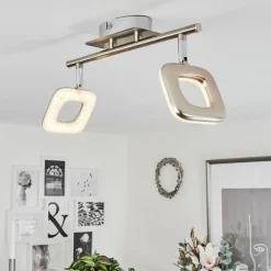 Plafonnier Villenauxe LED Chrome, Nickel mat, 2 lumières