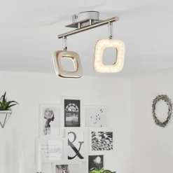Plafonnier Villenauxe LED Chrome, Nickel mat, 2 lumières