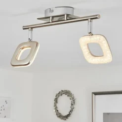 Plafonnier Villenauxe LED Chrome, Nickel mat, 2 lumières