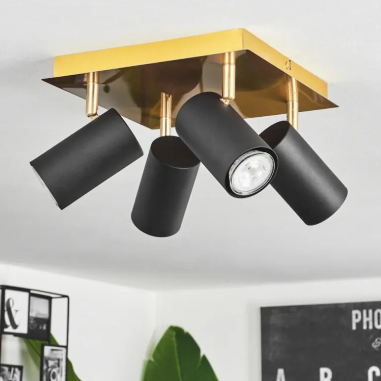 Plafonnier Zuoz Laiton, Noir, 4 lumières