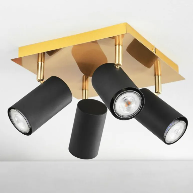 Plafonnier Zuoz Laiton, Noir, 4 lumières