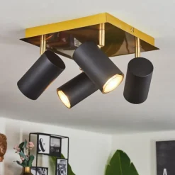 Plafonnier Zuoz Laiton, Noir, 4 lumières