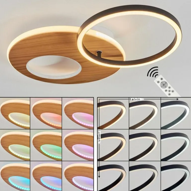 Plafonnier Abonakope LED Couleur bois, Écru, Noir, 2 lumières, Télécommandes, Changeur de couleurs