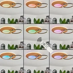 Plafonnier Abonakope LED Couleur bois, Écru, Noir, 2 lumières, Télécommandes, Changeur de couleurs