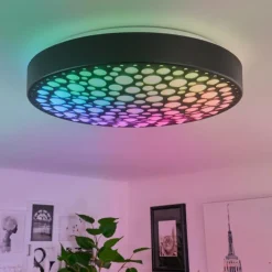 Plafonnier Agodim LED Noir, Blanc, 1 lumière, Télécommandes, Changeur de couleurs