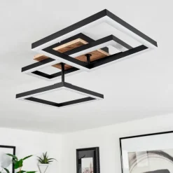 Plafonnier Avelal LED Brun, Couleur bois, Noir, 1 lumière