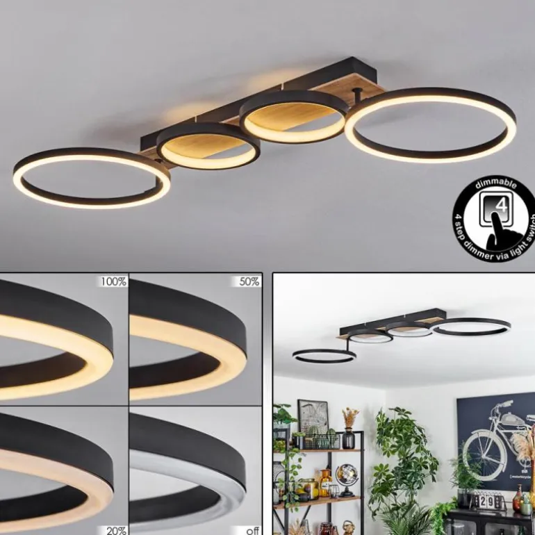 Plafonnier Avelal LED Brun, Couleur bois, Noir, 1 lumière
