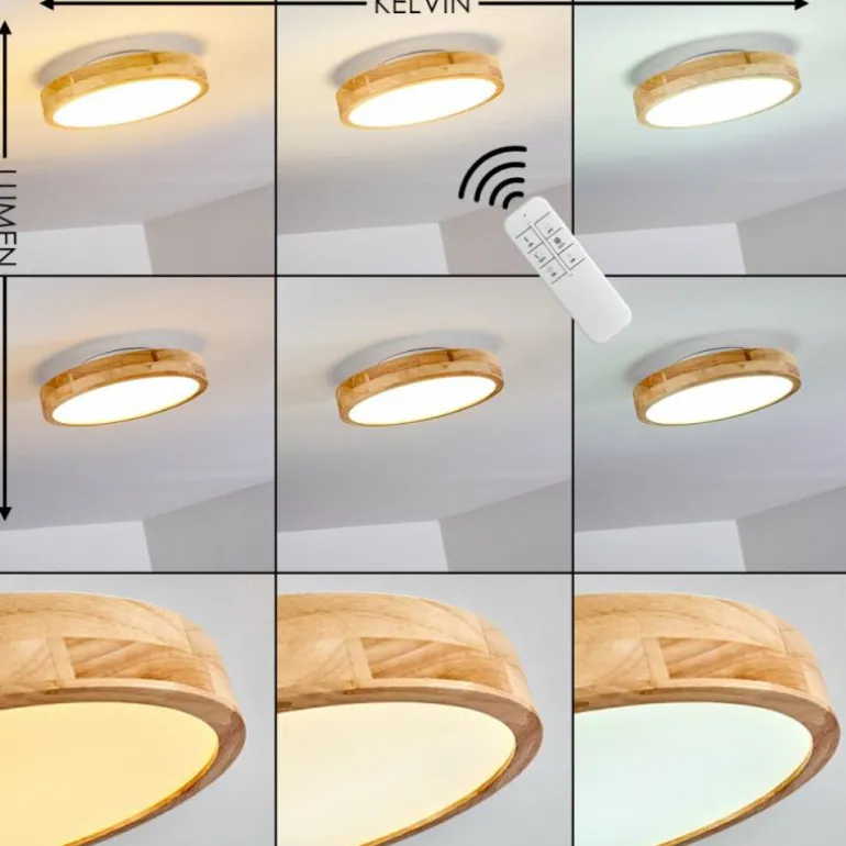 Plafonnier Bagaha LED Bois clair, 1 lumière, Télécommandes