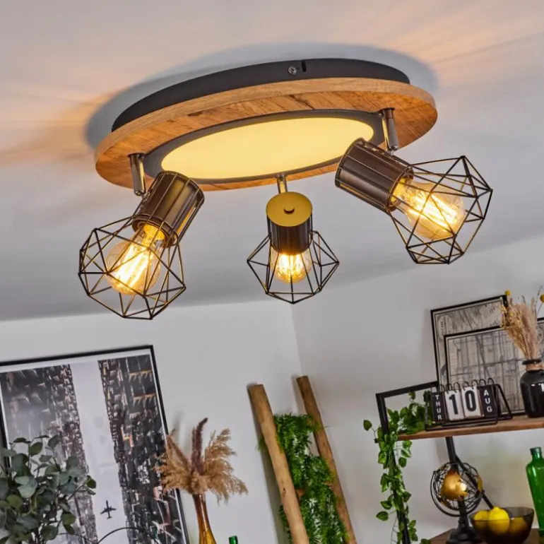 Plafonnier Bardhaman LED Chrome, Couleur bois, Noir, Blanc, 1 lumière