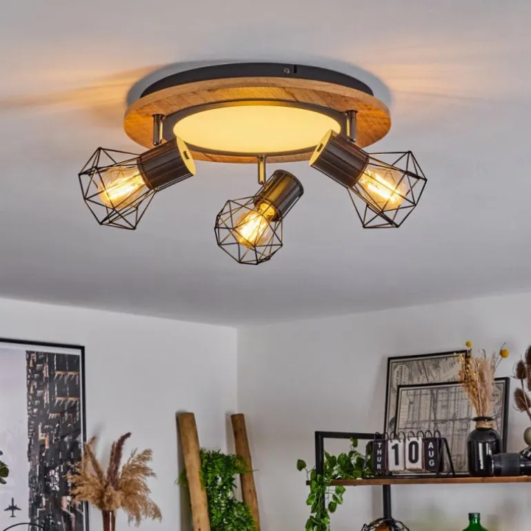 Plafonnier Bardhaman LED Chrome, Couleur bois, Noir, Blanc, 1 lumière