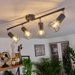Plafonnier Baripada Anthracite, Chrome, 4 lumières