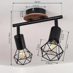 Plafonnier Baripada Bois foncé, Noir, 2 lumières