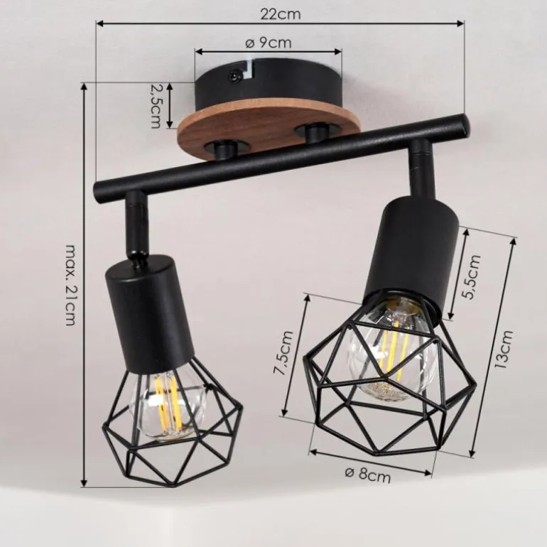 Plafonnier Baripada Bois foncé, Noir, 2 lumières