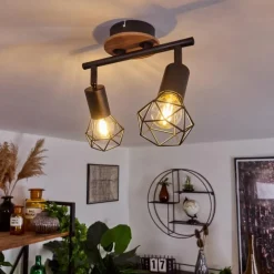 Plafonnier Baripada Bois foncé, Noir, 2 lumières