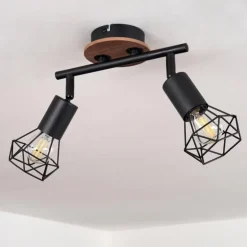Plafonnier Baripada Bois foncé, Noir, 2 lumières