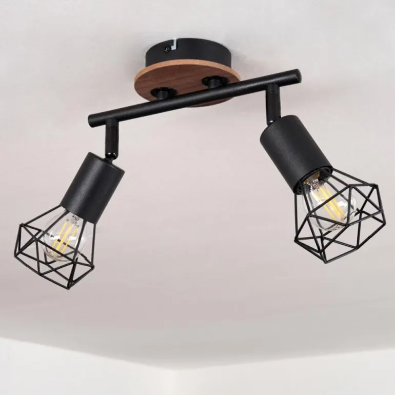 Plafonnier Baripada Bois foncé, Noir, 2 lumières