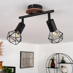 Plafonnier Baripada Bois foncé, Noir, 2 lumières