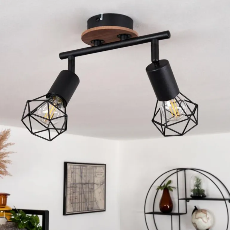 Plafonnier Baripada Bois foncé, Noir, 2 lumières