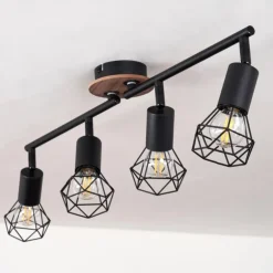Plafonnier Baripada Bois foncé, Noir, 4 lumières